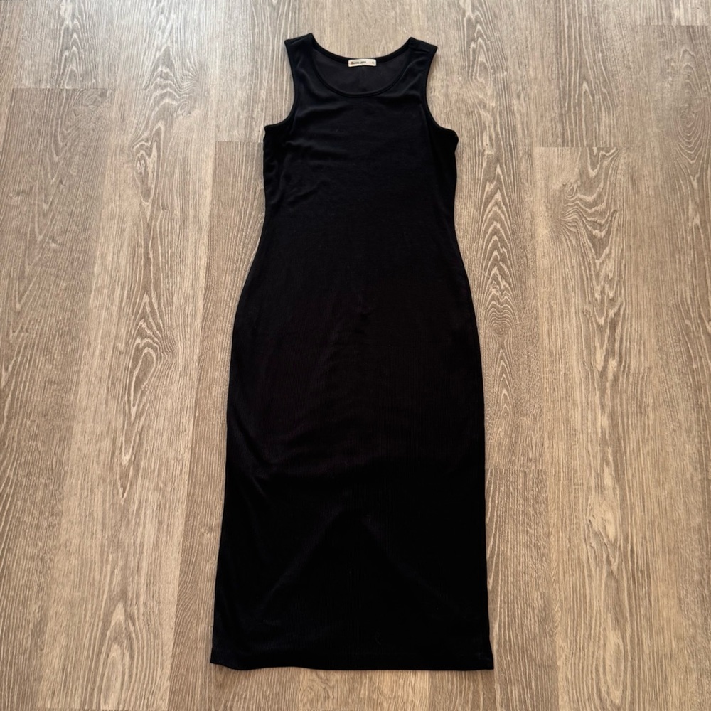 Marine Layer Lexi Rib Daytime Midi Dress Minimal Black Sleeveless Stretch Sz M - Picture 6 of 10